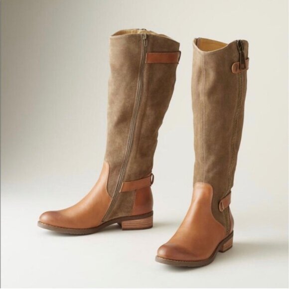 Chocolat Blu Leann Brown Leather Suede Knee Hi Boot Side Zip Burnished Toe 7 - Picture 1 of 16